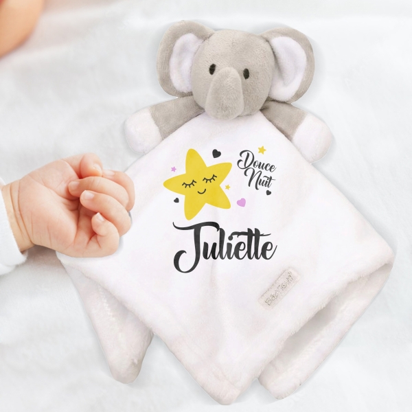 Doudou éléphant blanc Modèle Lune rose