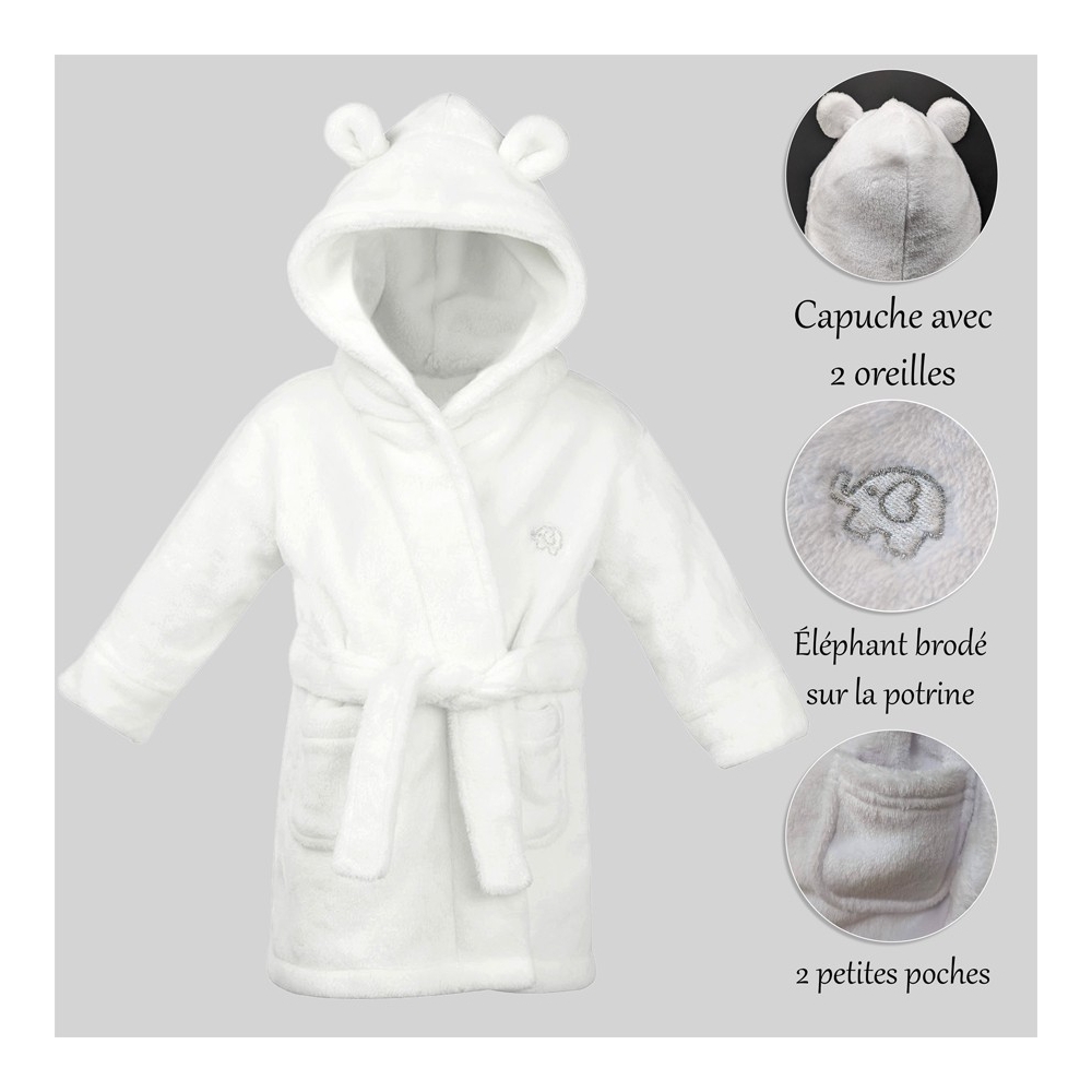 Peignoir De Bain Bébé Personnalisé Avec Nom - Capuche à Oreilles - Ceinture Ajustable - Cadeau Naissance