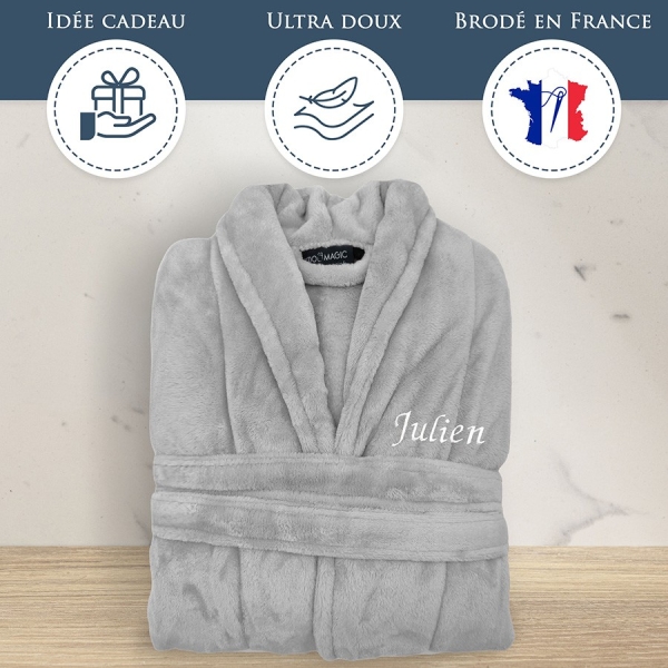 Peignoir de chambre gris homme brodé