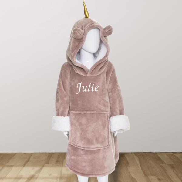 Couverture à capuche licorne rose personnalisée