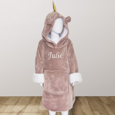 Couverture à capuche licorne rose personnalisée