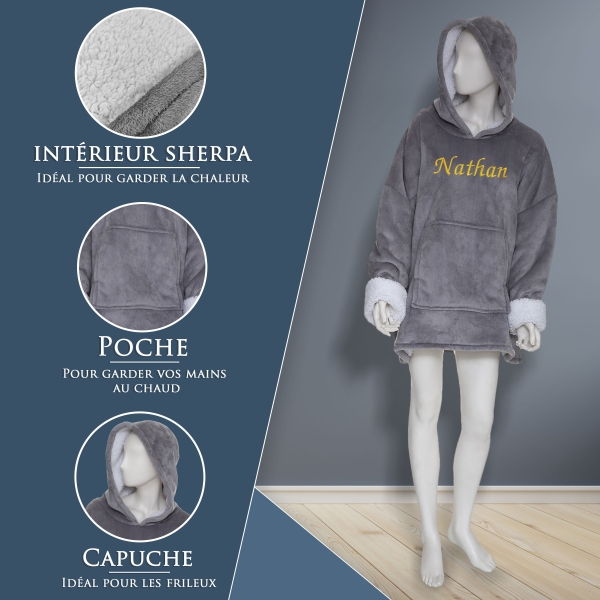 Couverture à capuche gris personalisée