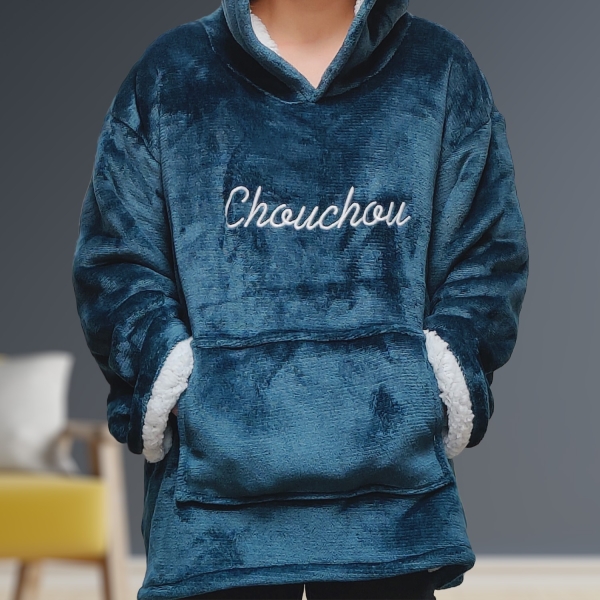 Couverture à capuche bleu personnalisée