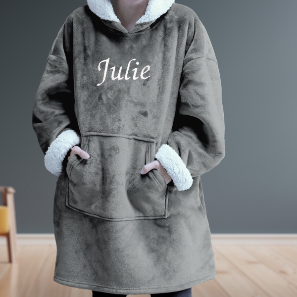Couverture à capuche gris personalisée