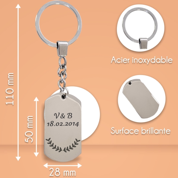 Porte-clés métal personnalisé - Modèle Lauriers