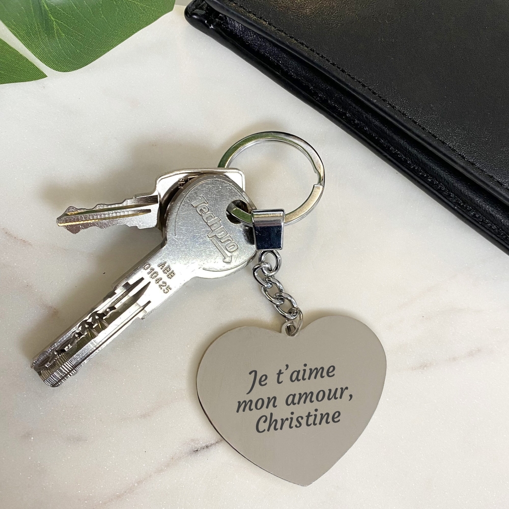 Porte-Clés Cœur En Bois Gravé Personnalisable - Cadeau Romantique Pour Anniversaire De Couple Ou Mariage