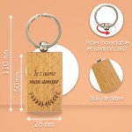 Porte-clés rectangle en bois personnalisé - Modèle Lauriers