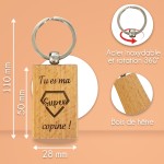 Porte-clés rectangle en bois personnalisé - Modèle Super