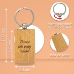 Porte-clés rectangle en bois personnalisé - Texte à graver