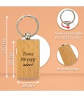 Porte-clés rectangle en bois personnalisé - Texte à graver