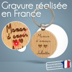 Porte-clés rond en bois personnalisé - Modèle Amour