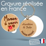 Porte-clés rond en bois personnalisé - Modèle Lauriers