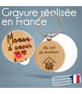 Porte-clés rond en bois personnalisé - Modèle Maison
