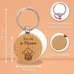 Porte-clés rond en bois personnalisé - Modèle Maison