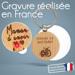 Porte-clés rond en bois personnalisé - Modèle Moto