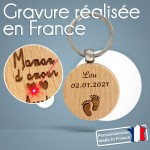 Porte-clés rond en bois personnalisé - Modèle Enfant