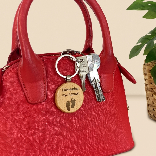 Porte-clés rond en bois personnalisé - Modèle Enfant
