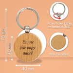 Porte-clés rond en bois personnalisé - Texte à graver