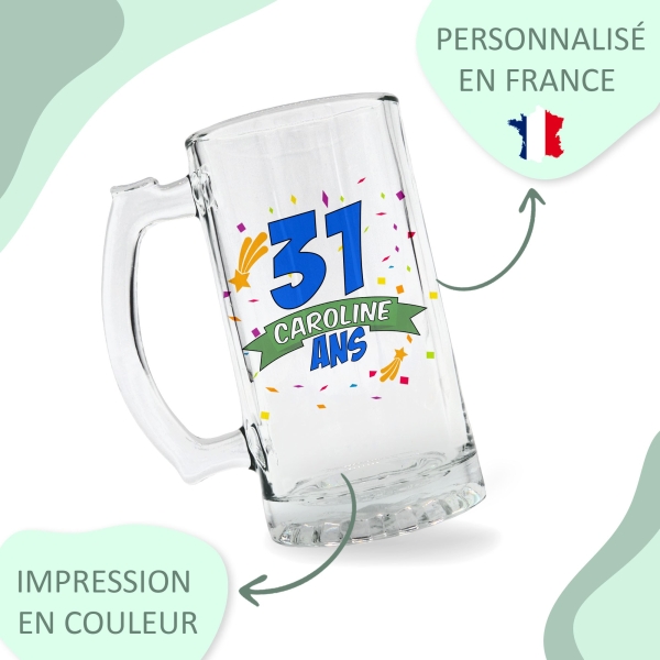 Chope à bière personnalisée - Modèle anniversaire