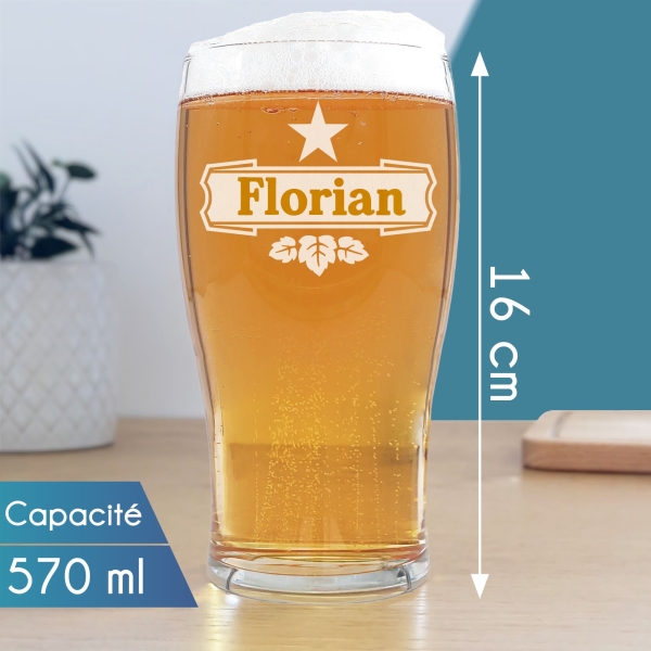 Verre à bière prénom étoile gravé