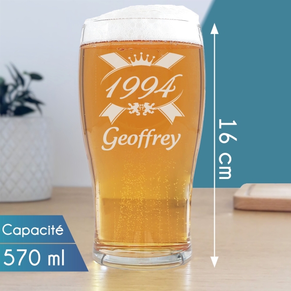 Verre à bière prénom + date gravé
