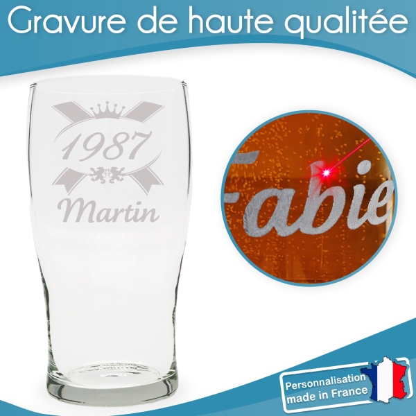 Verre à bière prénom + date gravé