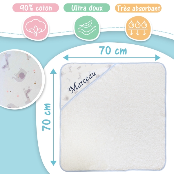 Sortie de bain bleu brodée