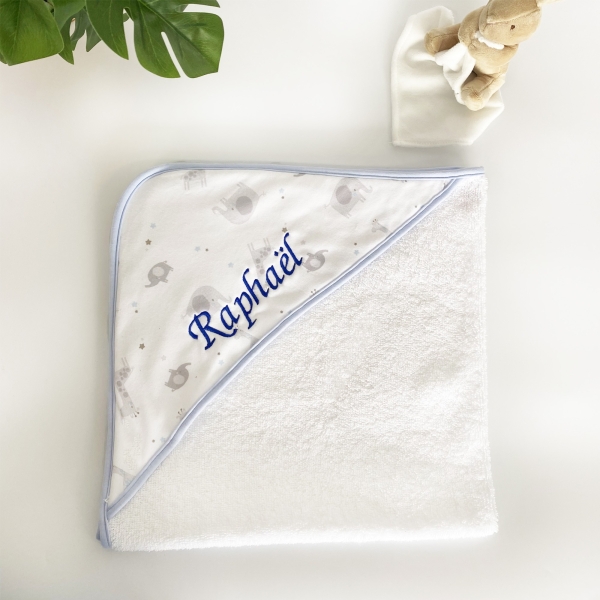 Sortie de bain bleu brodée