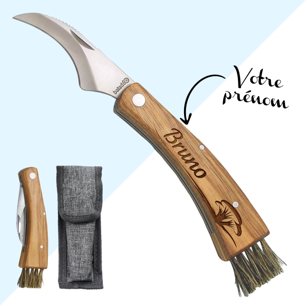 Couteau à champignon gravé avec votre prénom - couleur noir