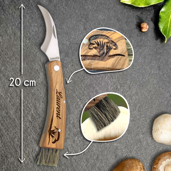 Couteau à champignon gravé avec votre prénom - couleur noir