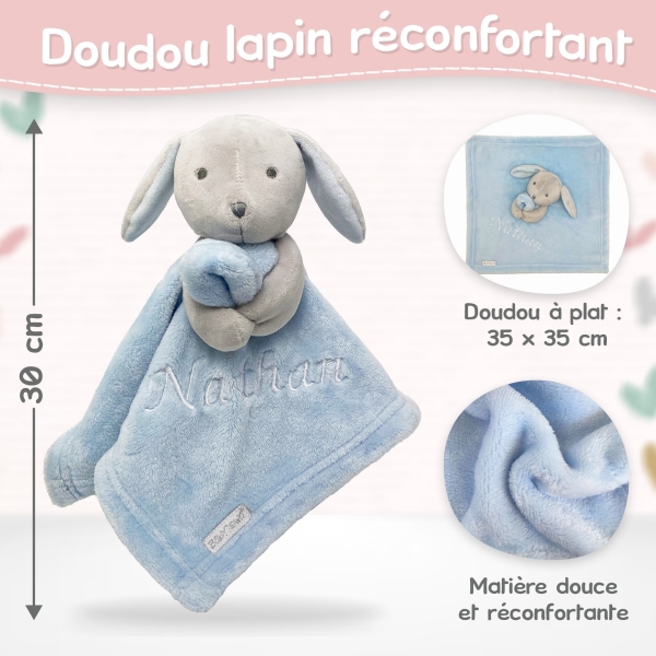 Doudou Lapin bleu personnalisé