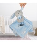 Doudou Lapin bleu personnalisé