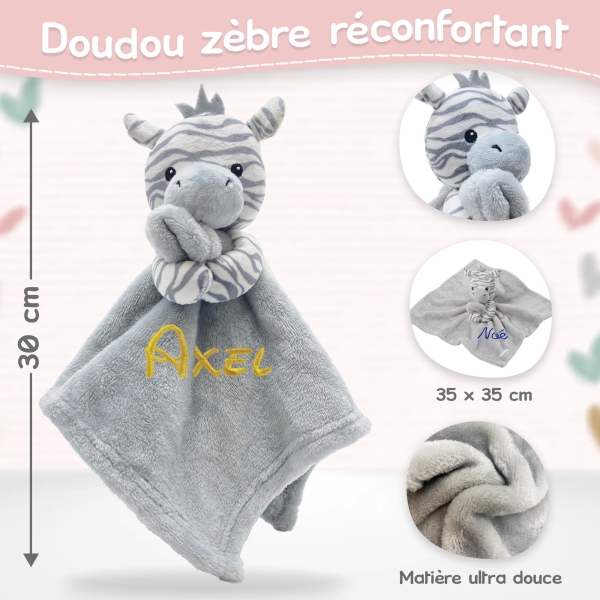Doudou zèbre personnalisé - Prénom brodé