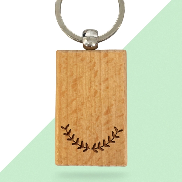 Porte-clés rectangle en bois personnalisé - Modèle Lauriers