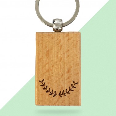 Porte-clés rectangle en bois personnalisé - Modèle Lauriers