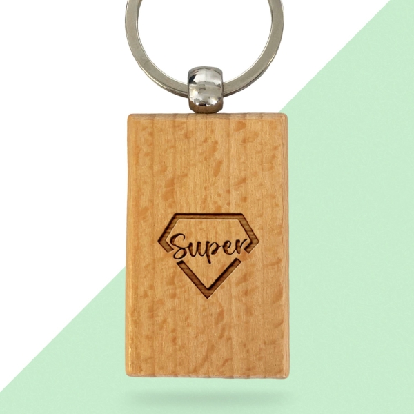 Porte-clés rectangle en bois personnalisé - Modèle Super