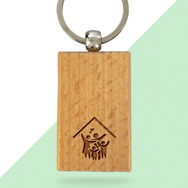 Porte-clés rectangle en bois personnalisé - Modèle Maison