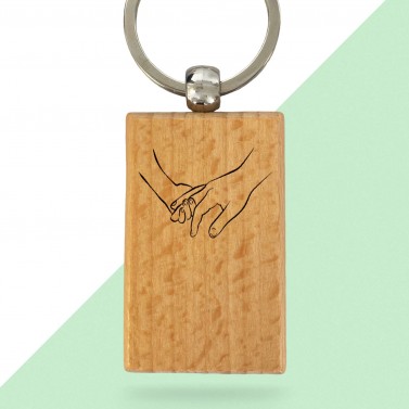 Porte-clés rectangle en bois personnalisé - Modèle Mains