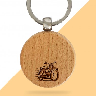 Porte-clés rond en bois personnalisé - Modèle Moto