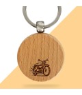 Porte-clés rond en bois personnalisé - Modèle Moto