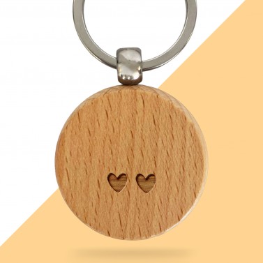 Porte-clés rond en bois personnalisé - Modèle Amour
