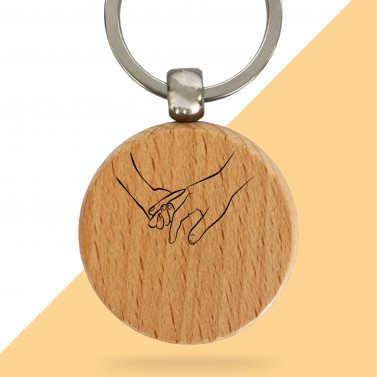Porte-clés rond en bois personnalisé - Modèle Mains