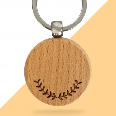 Porte-clés rond en bois personnalisé - Modèle Lauriers