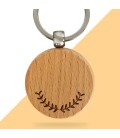 Porte-clés rond en bois personnalisé - Modèle Lauriers