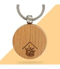 Porte-clés rond en bois personnalisé - Modèle Maison