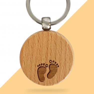 Porte-clés rond en bois personnalisé - Modèle Enfant