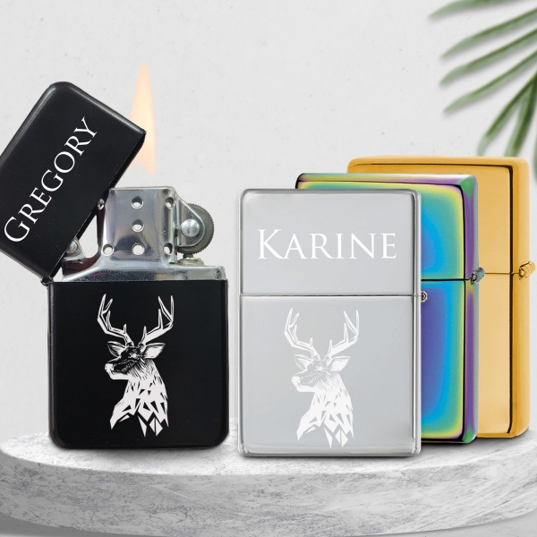 Briquet personnalisé essence couleur bleu - Modèle cerf