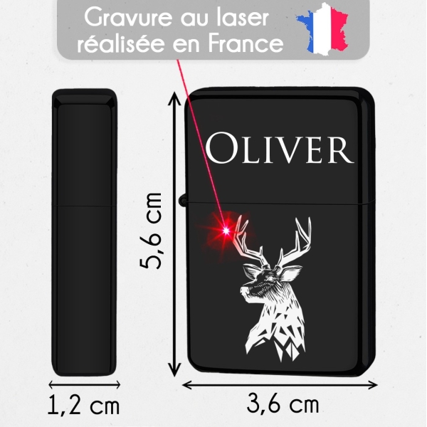 Briquet personnalisé essence couleur bleu - Modèle cerf
