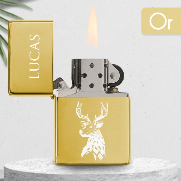 Briquet personnalisé essence couleur bleu - Modèle cerf