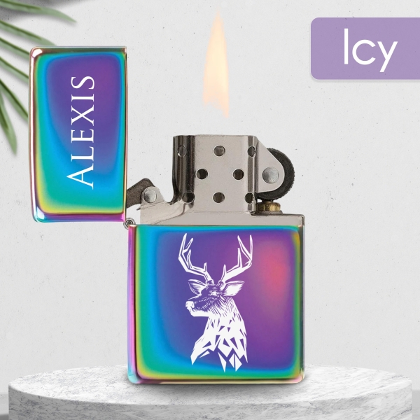 Briquet personnalisé essence couleur bleu - Modèle cerf